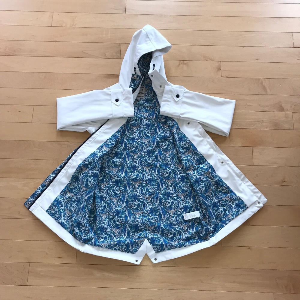 White Button and Zipper Up Teens Rain Jacket With Pockets and Hood